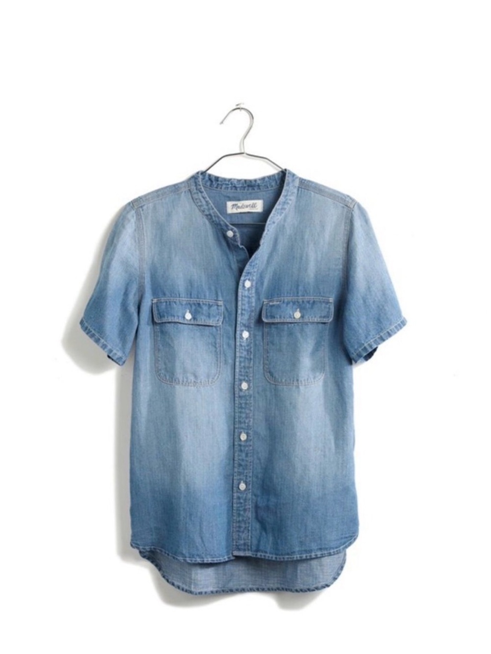 Madewell Short-Sleeve Band Collar Denim Shirt - Light Blue XS